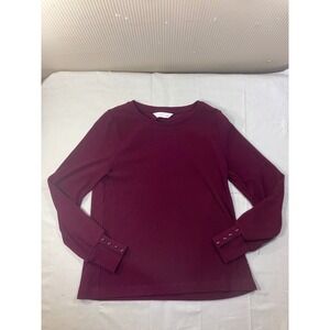 Lauren Conrad Ribbed Knit Long‎ Sleeve Top Burgundy Size S Button Cuff